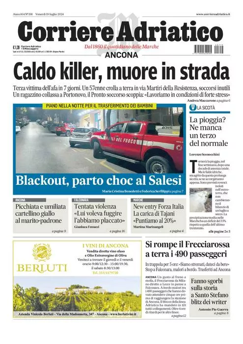 Prima-pagina-corriere adriatico-edizione-di-oggi-19-07-2024